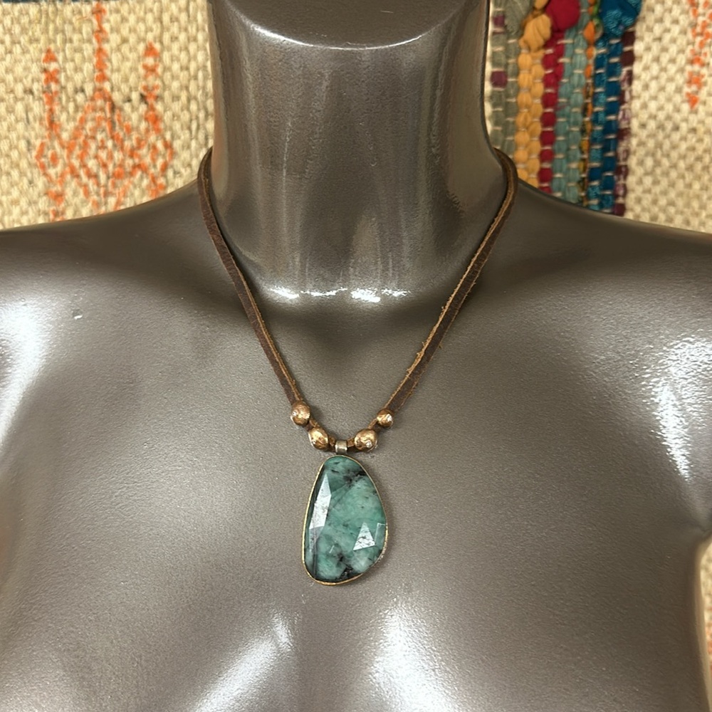 Jes MaHarry “Transcendence” unisex Emerald/Rose gold/Diamond necklace. New!